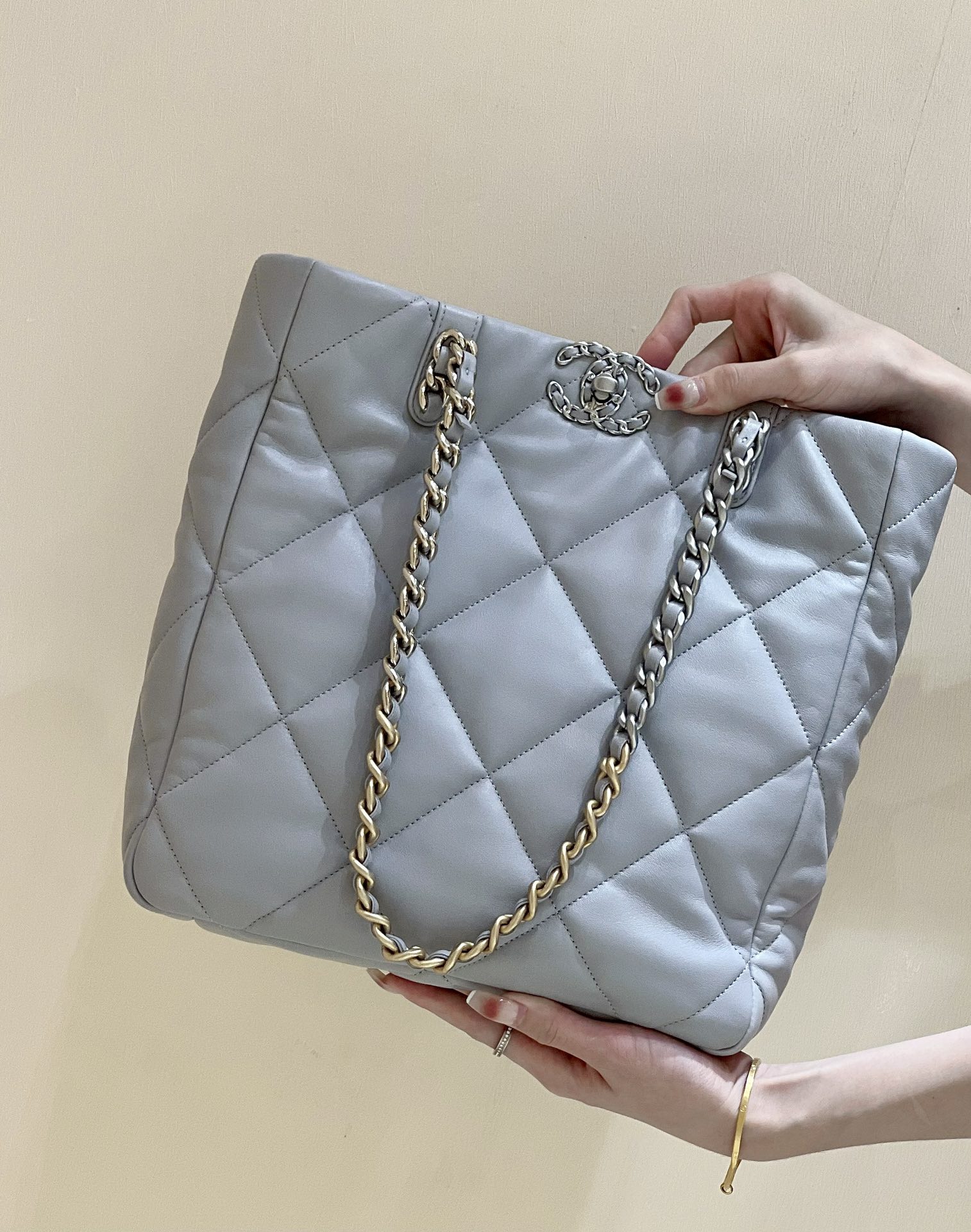 CHANEL  Bags  Chanel Large Easy Shopping Tote Bag Light Grey  Poshmark